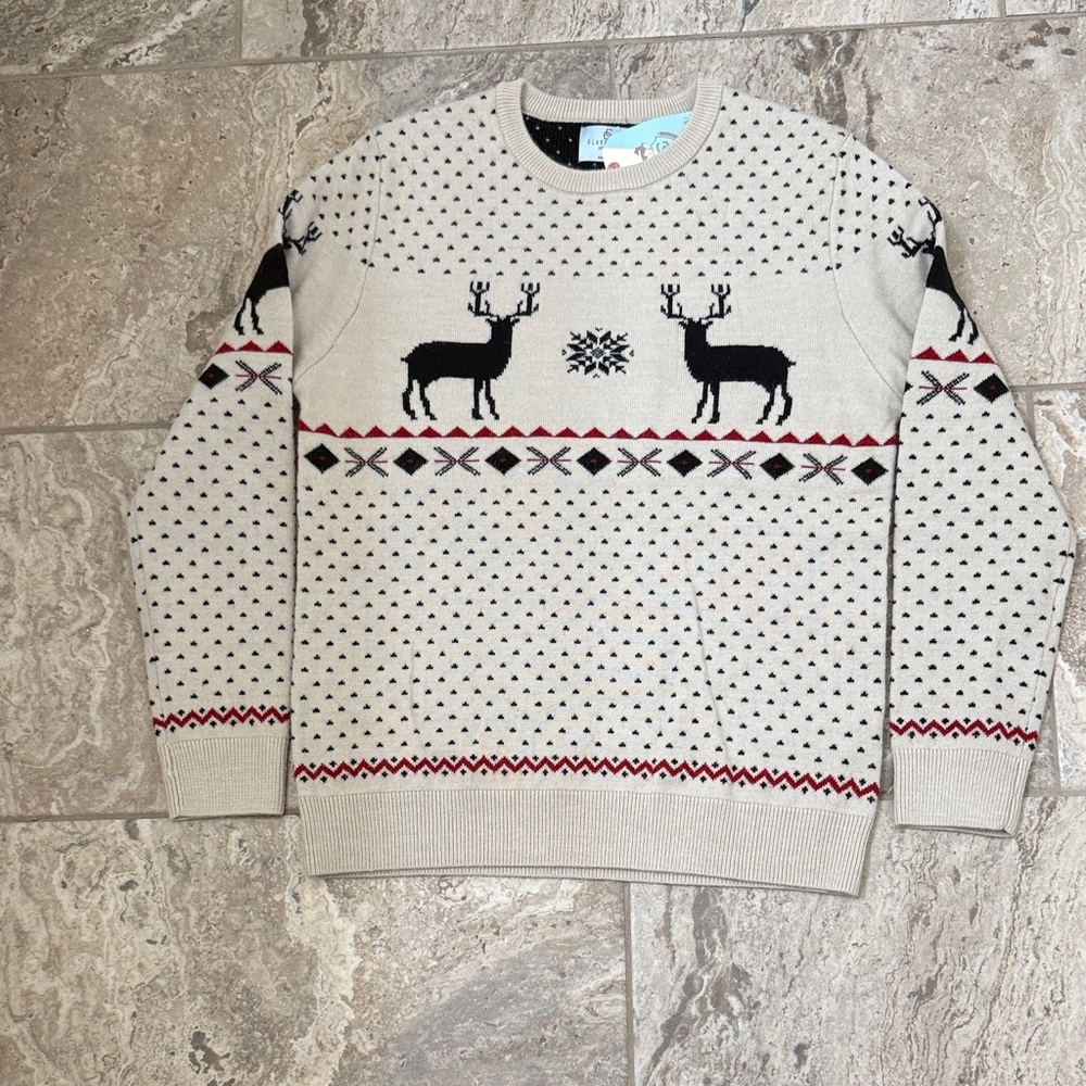 NWT Size 14/16 Casual Wear Cream Reindeer Fair Isle Sweater